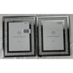 Nanette Lepore Mirrored Silver Rhinestone Picture Frame 5x7 - Set of 2